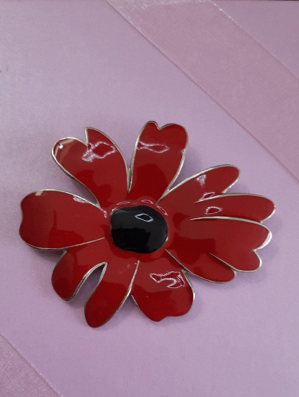 Red Floral Enamel Brooch Pin